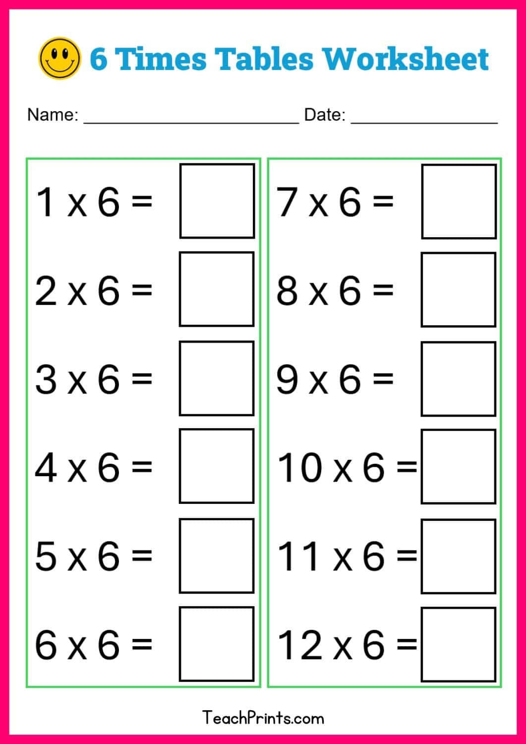 Free Six Times Tables Worksheets 8 Versions Teach Prints Free Six Times Tables Worksheets 8 Versions Teach Prints