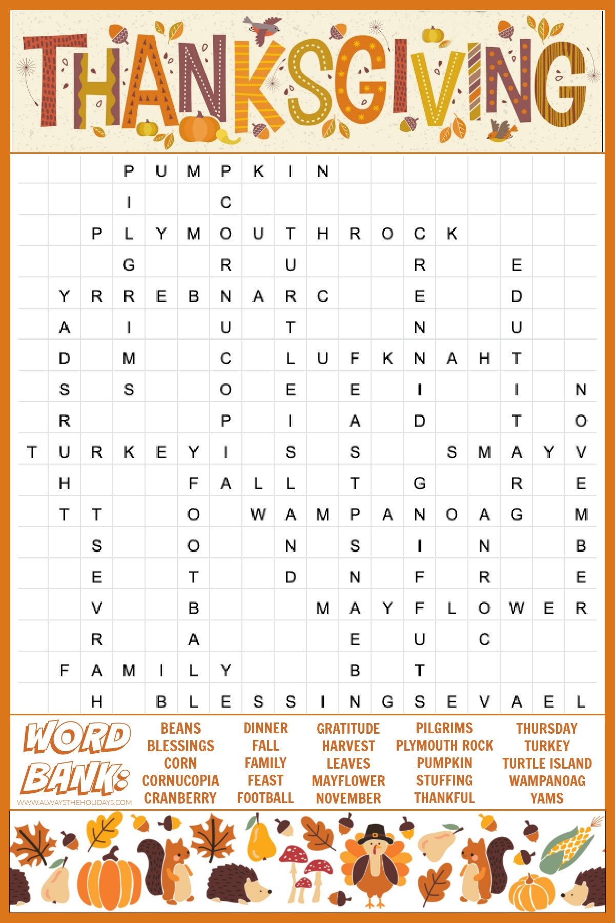 thanksgiving word search puzzles