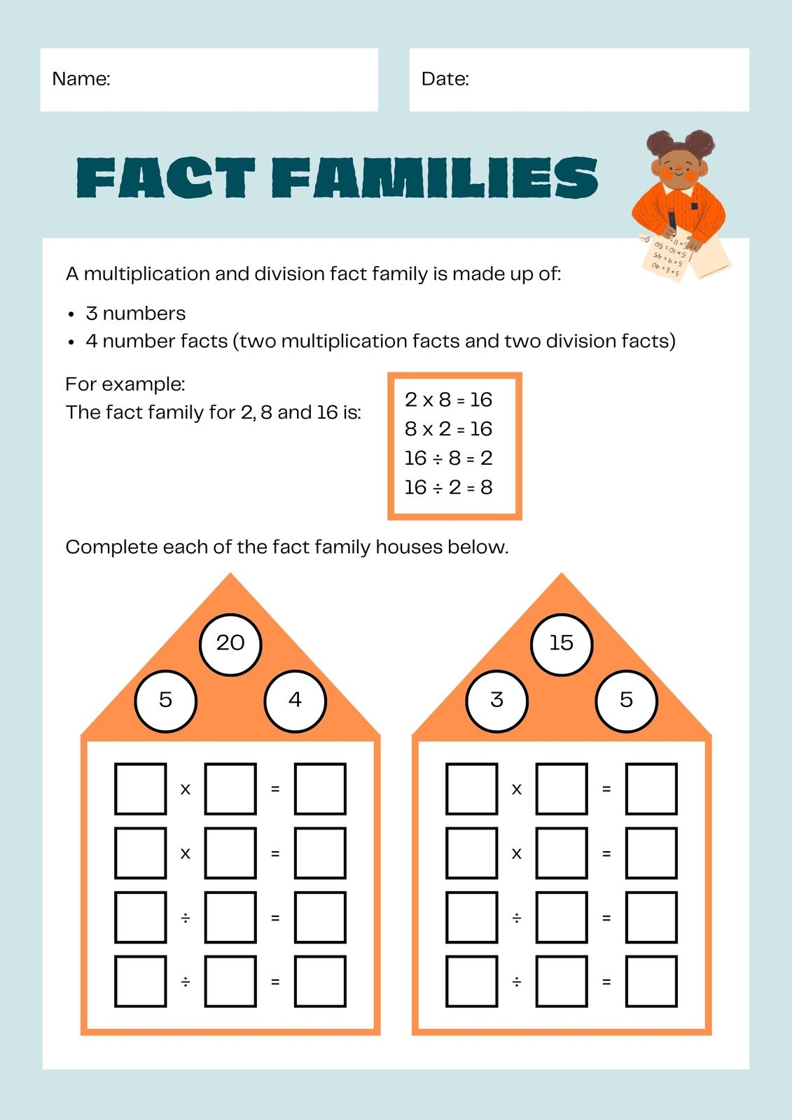 multiplication division fact family worksheets multiplication division fact family worksheets