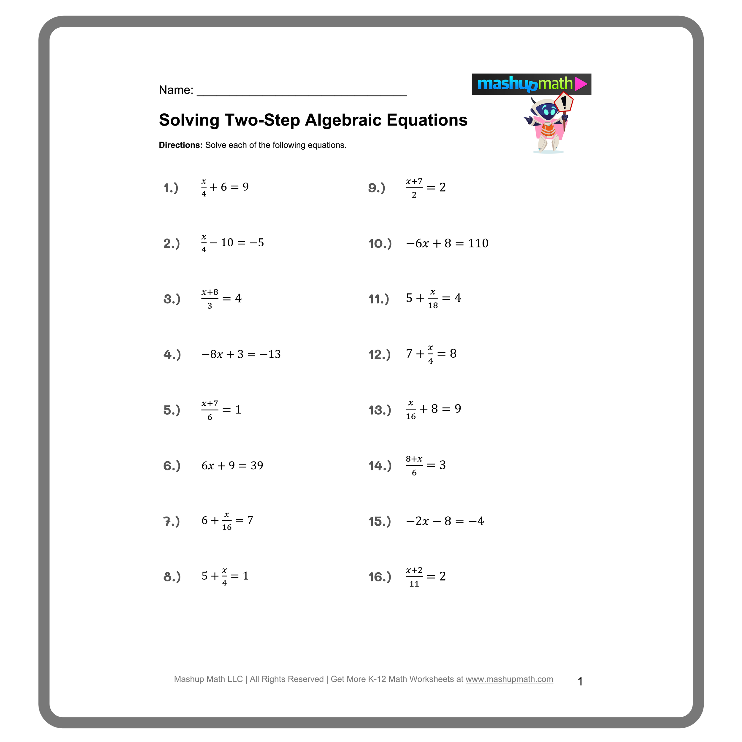 Free Two Step Equations Worksheets Mashup Math Free Two Step Equations Worksheets Mashup Math