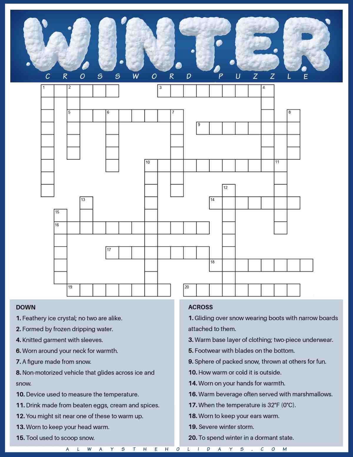 Free Winter Crossword Puzzle Printable With Answers PDF JPG Free Winter Crossword Puzzle Printable With Answers PDF JPG