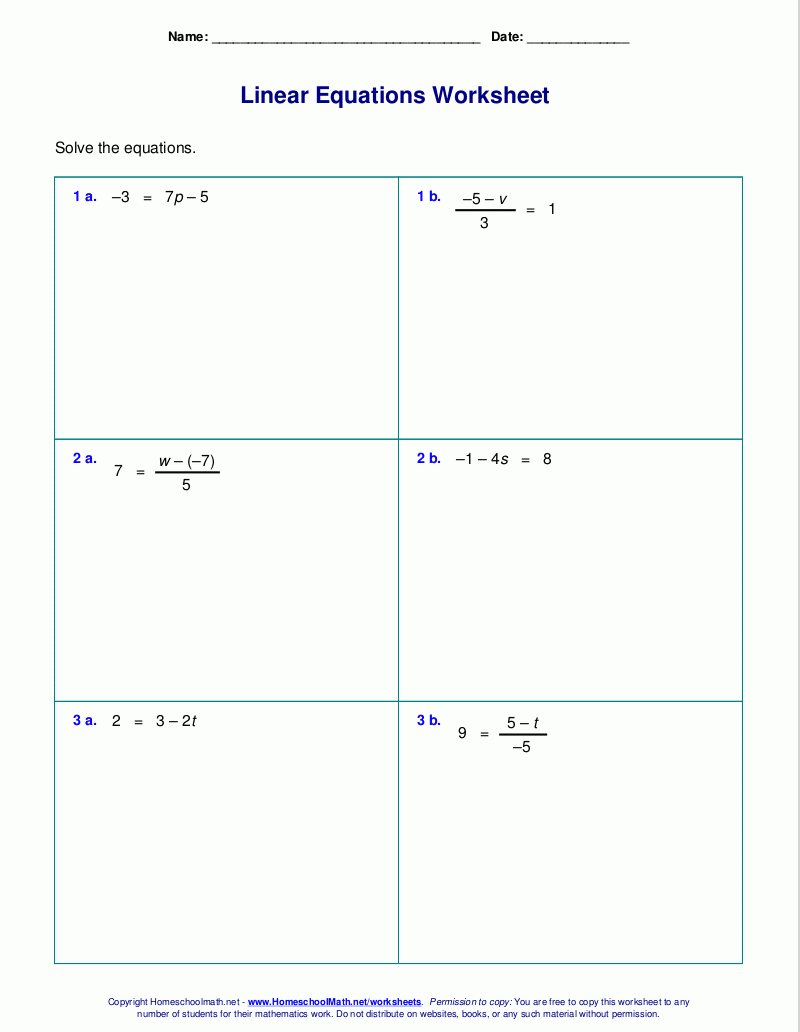 Free Worksheets For Linear Equations grades 6 9 Pre algebra Algebra 1 Free Worksheets For Linear Equations grades 6 9 Pre algebra Algebra 1
