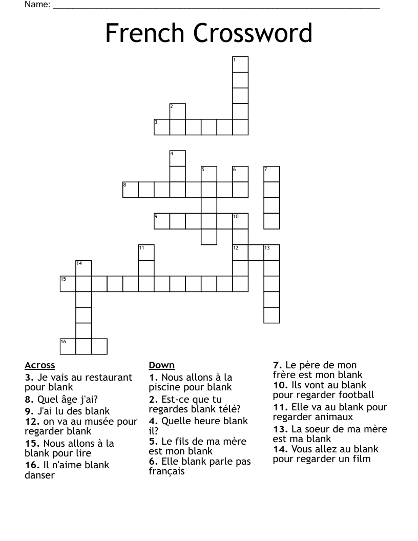 French Crossword WordMint French Crossword WordMint