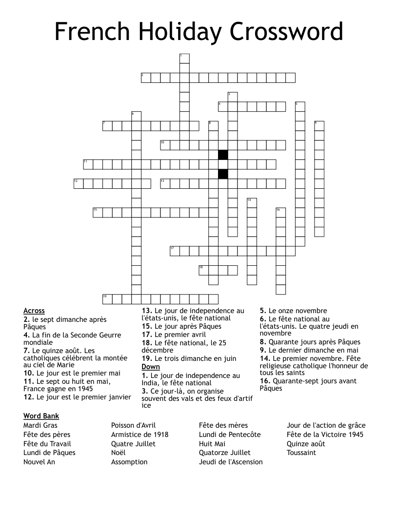 French Holiday Crossword WordMint