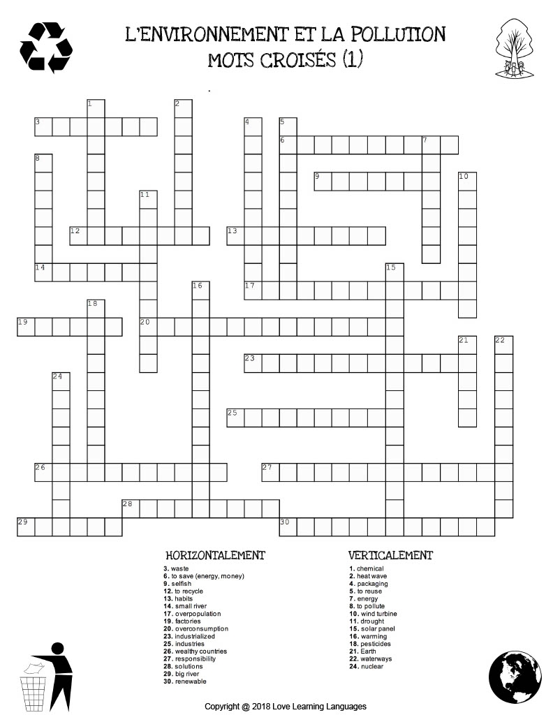 French The Environment And Pollution Crossword Puzzles By Teach Simple French The Environment And Pollution Crossword Puzzles By Teach Simple