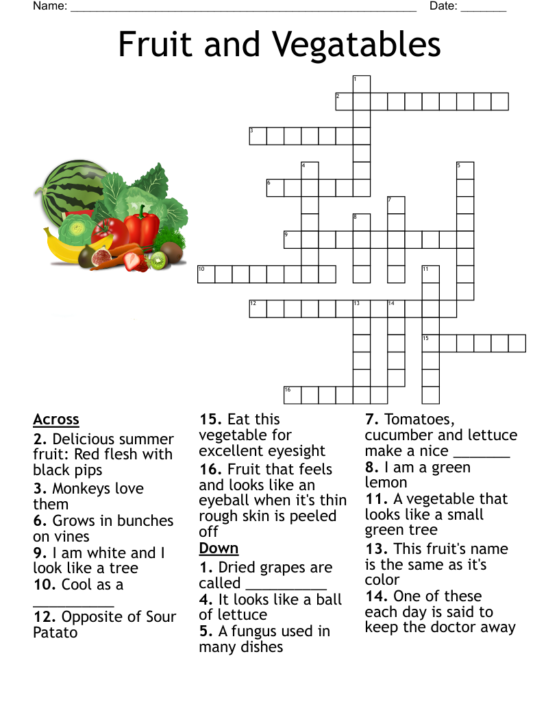 Fruit And Vegatables Crossword WordMint Fruit And Vegatables Crossword WordMint