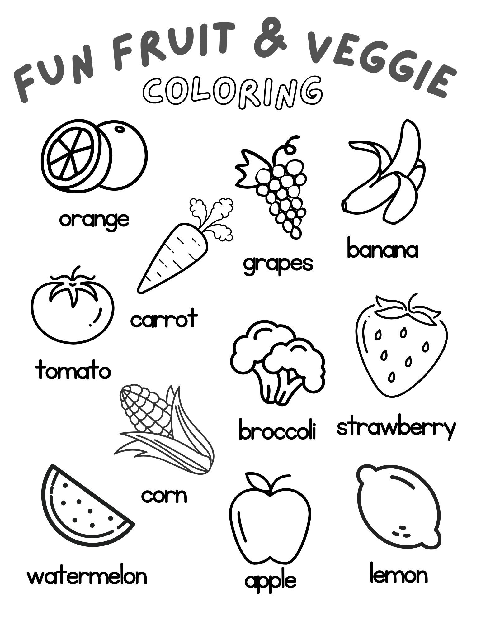 Fruit And Veggie Coloring Sheet Etsy Fruit And Veggie Coloring Sheet Etsy