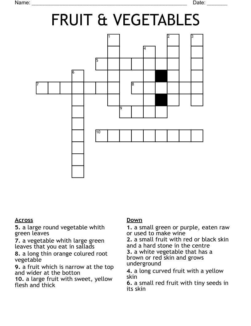 FRUIT VEGETABLES Crossword WordMint FRUIT VEGETABLES Crossword WordMint