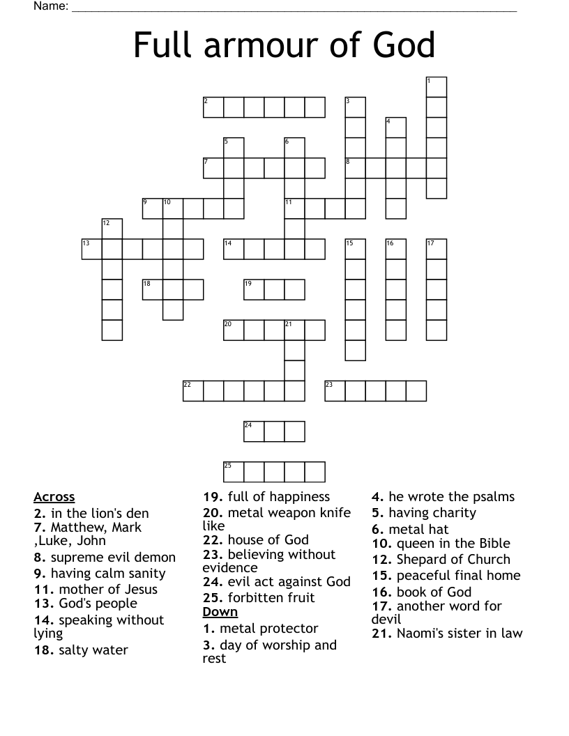 Full Armour Of God Crossword WordMint
