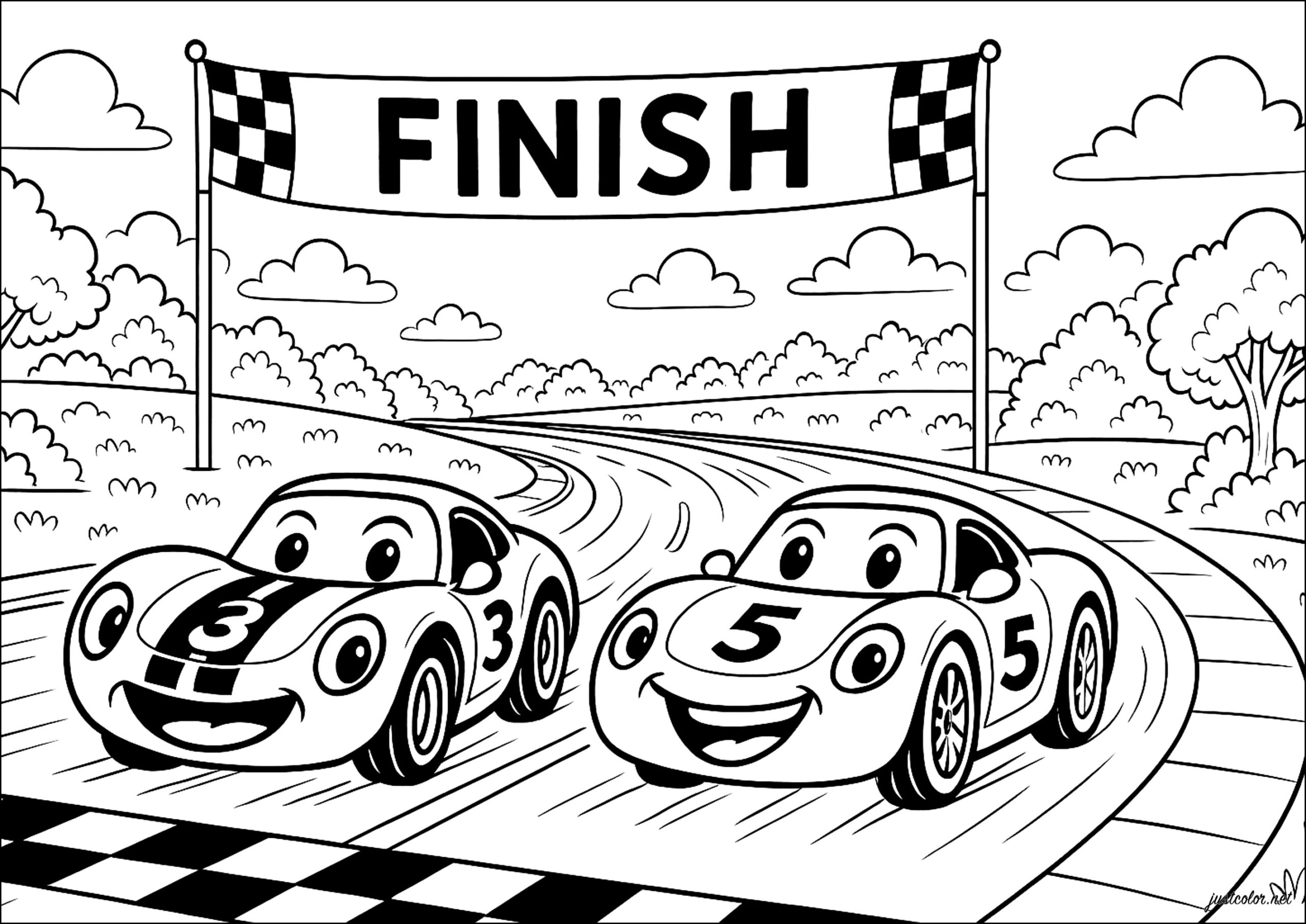 Fun Race Between Smiling Cars Car Coloring Pages For Kids Fun Race Between Smiling Cars Car Coloring Pages For Kids