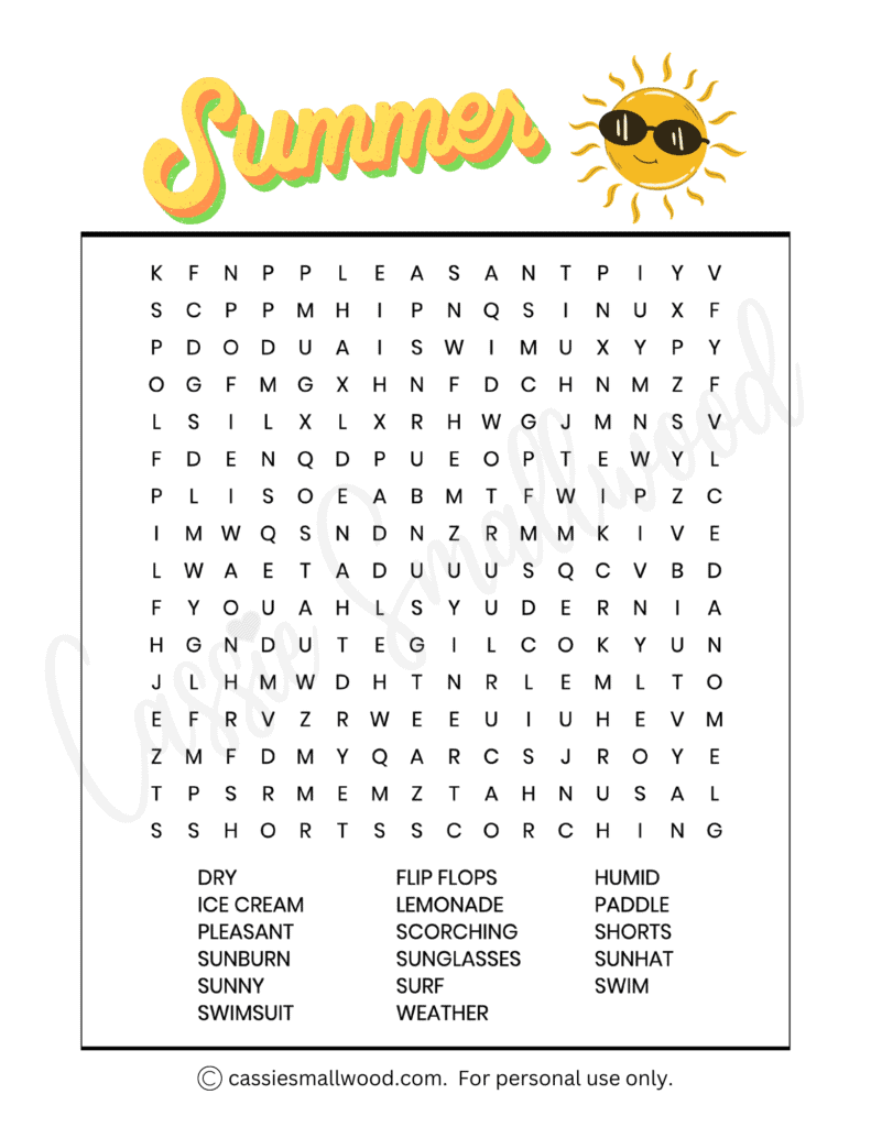 Fun Summer Word Search Printables FREE Cassie Smallwood Fun Summer Word Search Printables FREE Cassie Smallwood
