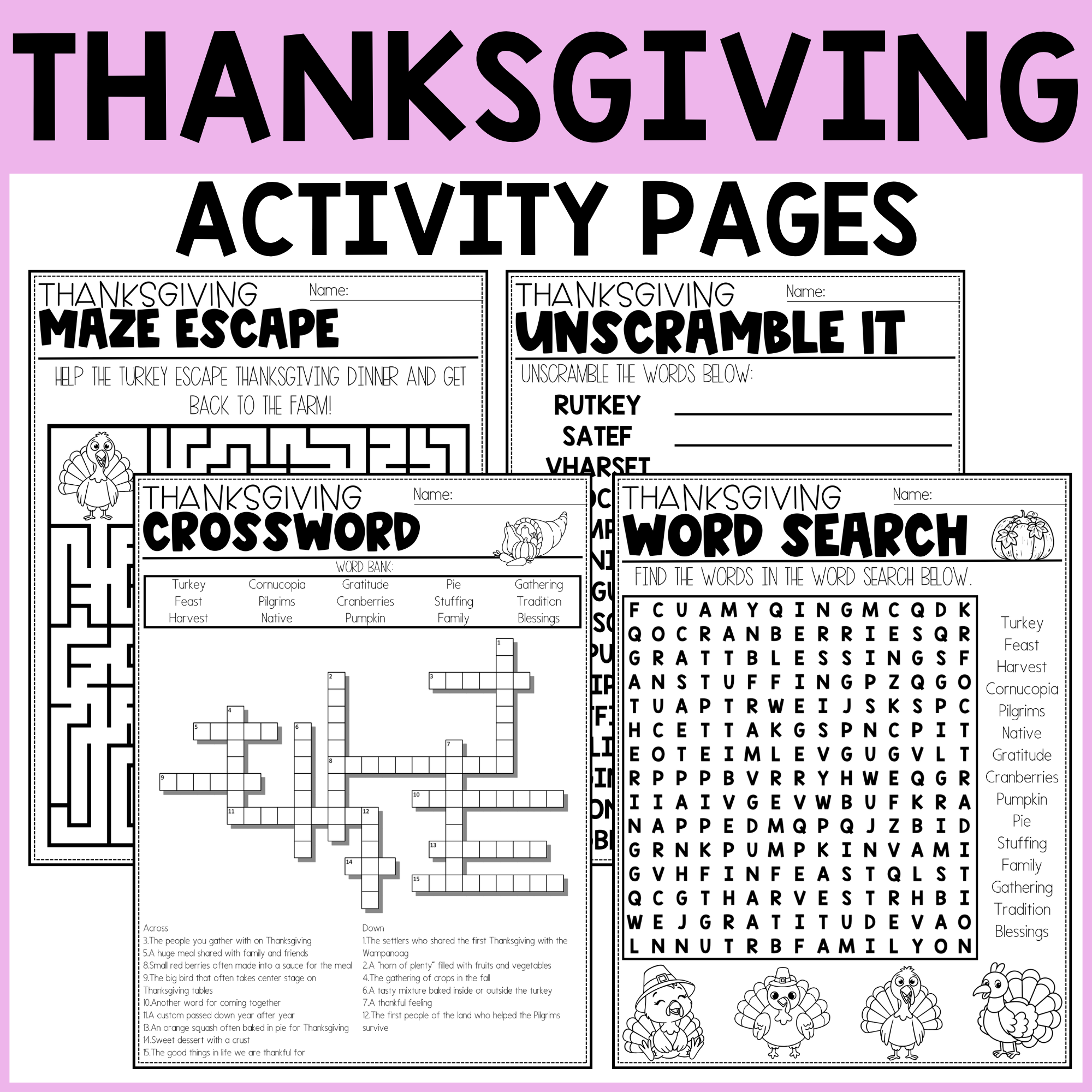 Fun Thanksgiving Activity Pages For Kids Free Printable Teaching Mama