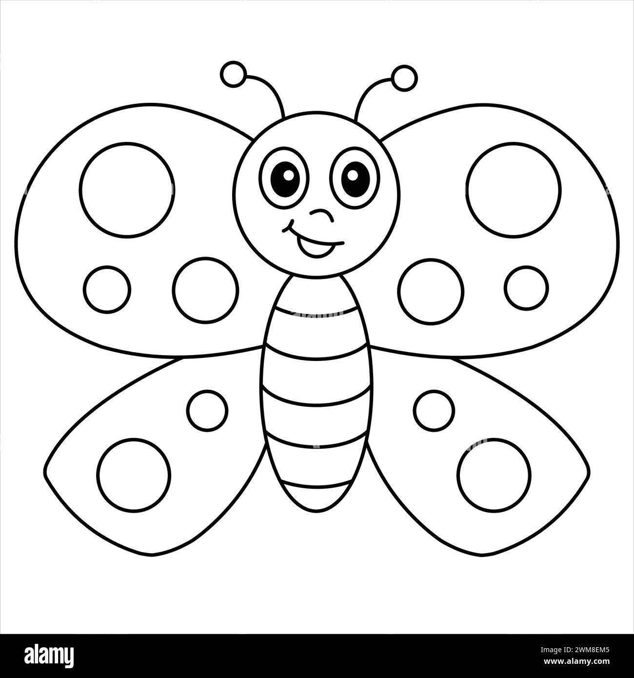 Funny Butterfly Coloring Page Cute Butterfly Cartoon Vector Illustration For Children Preschool Education Stock Vector Image Art Alamy