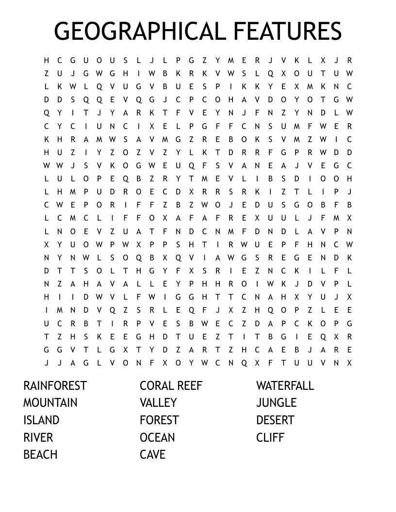 GEOGRAPHICAL FEATURES Word Search WordMint
