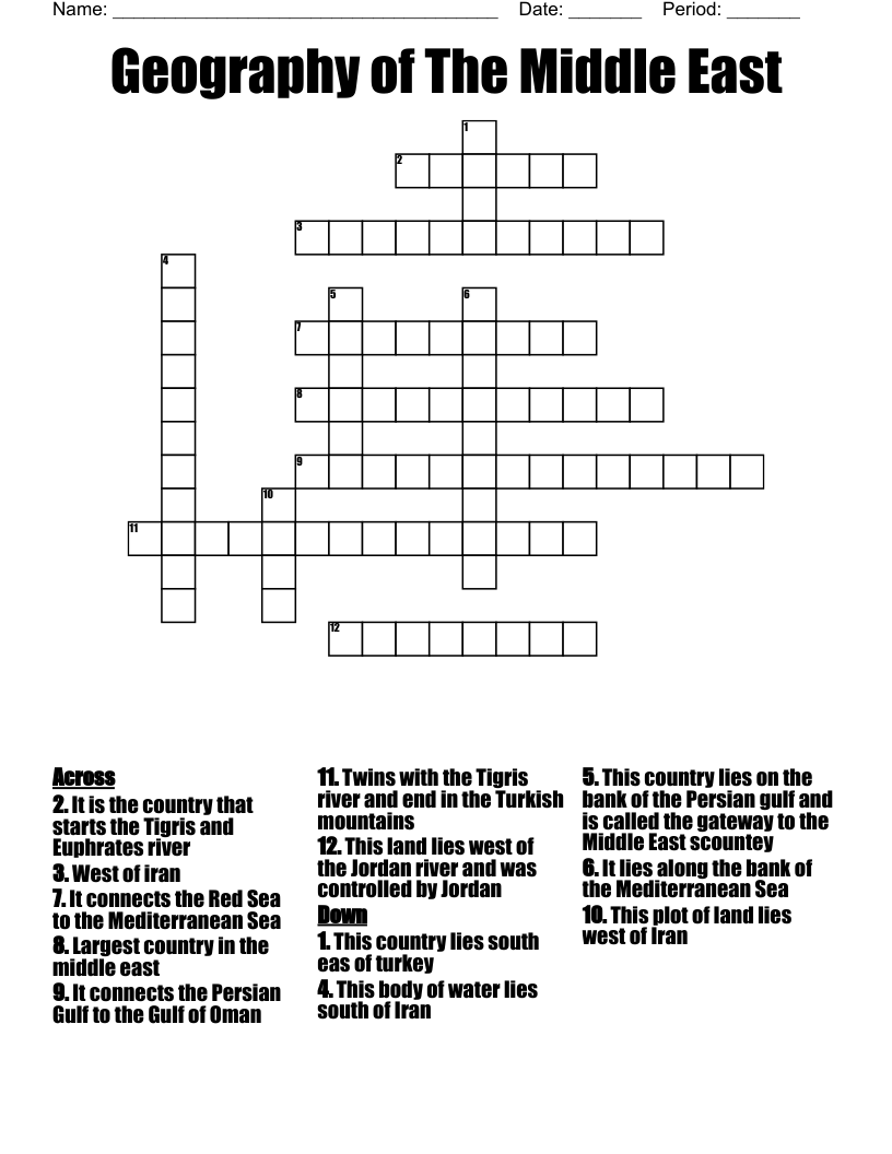Geography Of The Middle East Crossword WordMint Geography Of The Middle East Crossword WordMint
