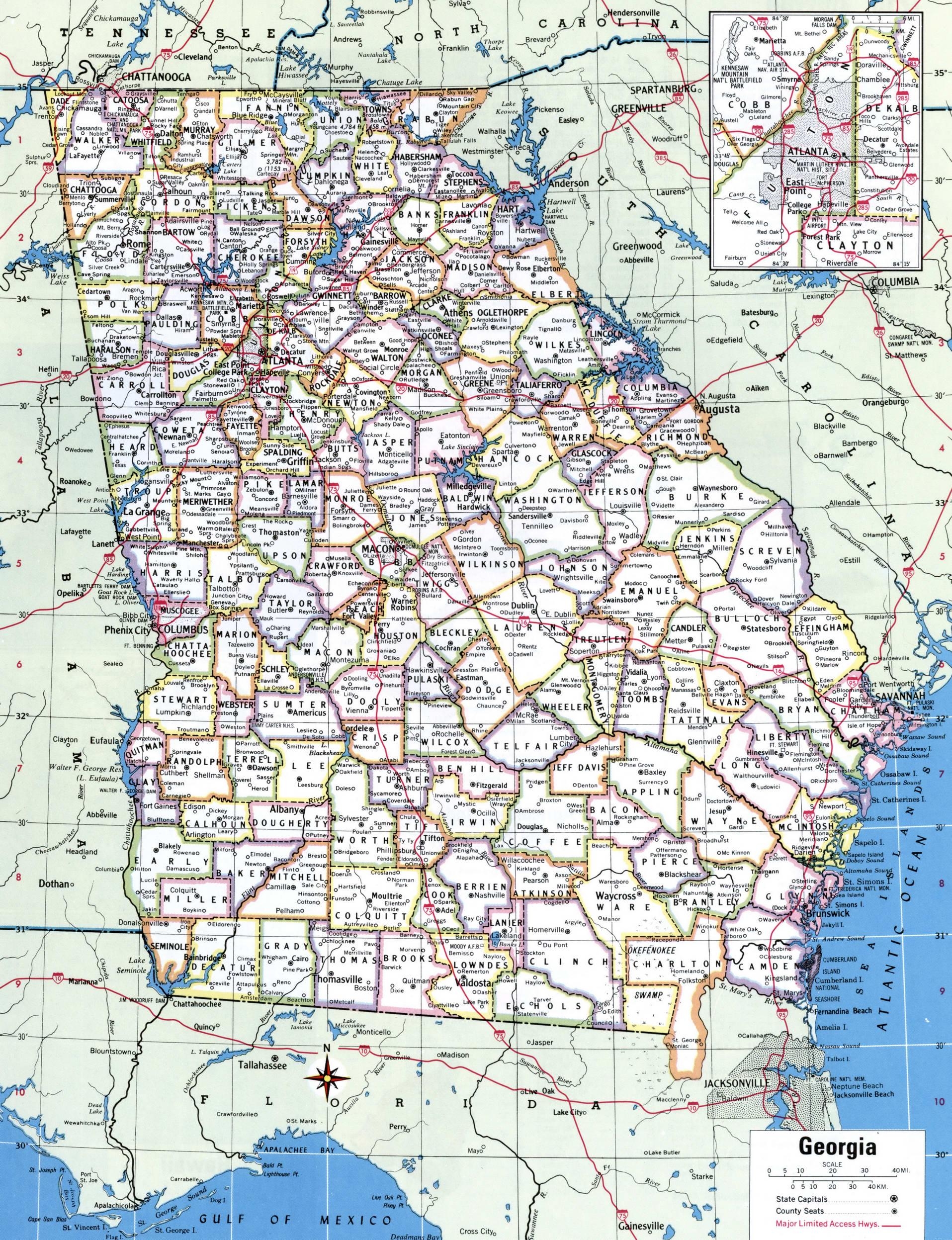 Georgia Counties Road Map Ga Glossy Poster Picture Photo Print Banner Etsy Canada