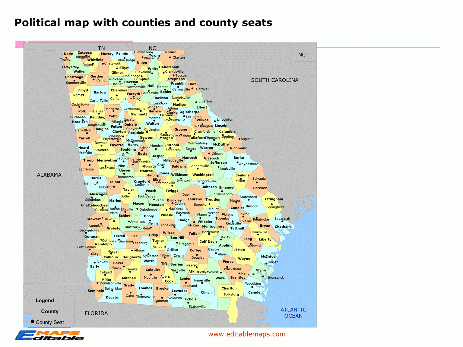 Georgia County Map Editable PowerPoint Maps