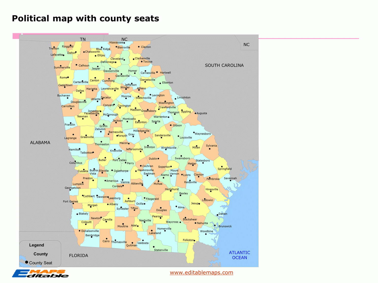 Georgia County Map Editable PowerPoint Maps