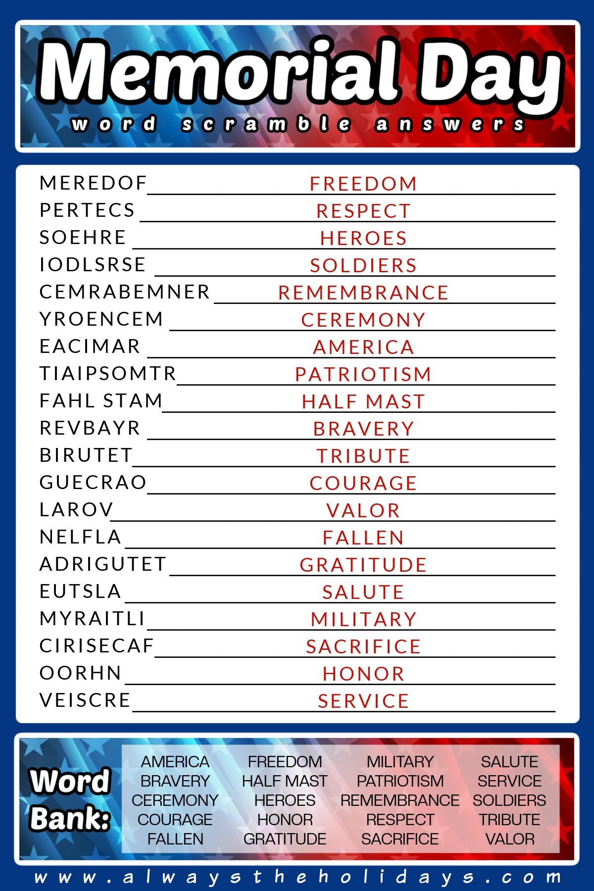 memorial day word puzzles memorial day word puzzles