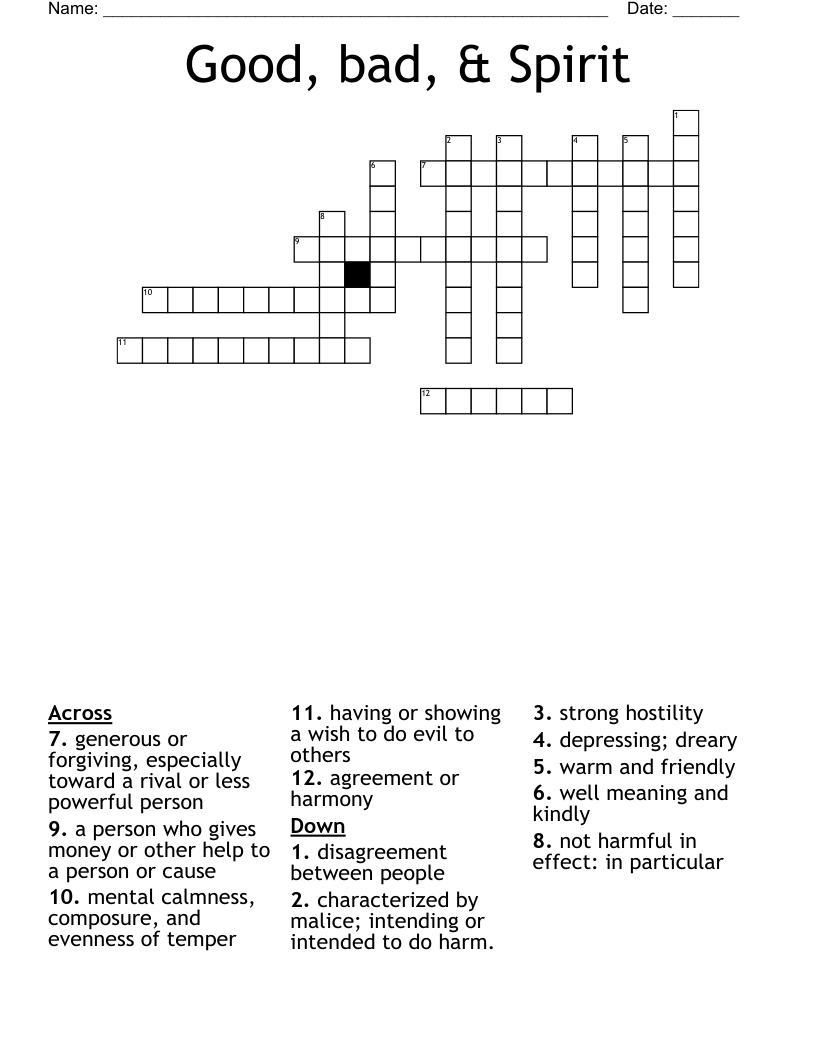 Good Bad Spirit Crossword WordMint Good Bad Spirit Crossword WordMint