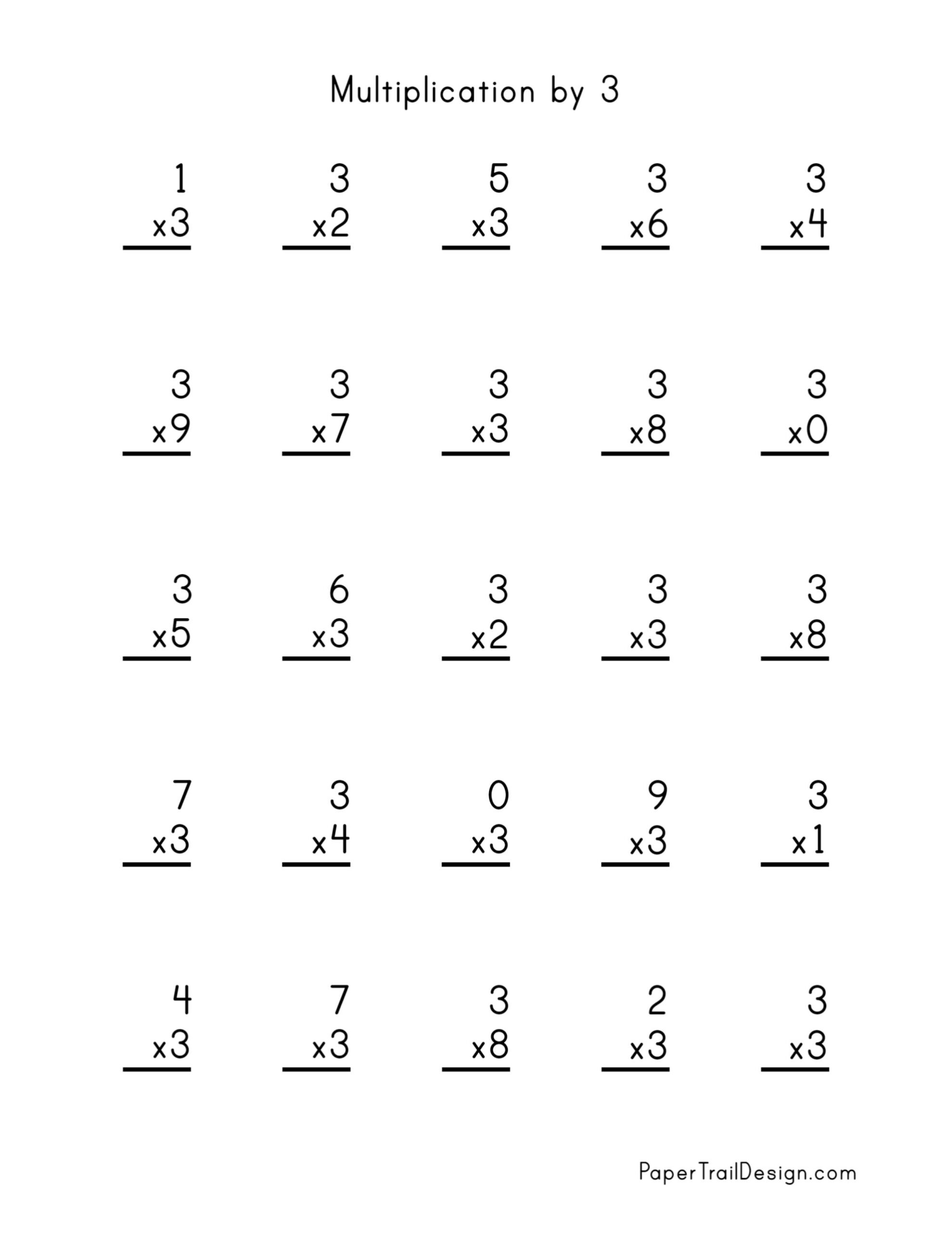 multiplying by 3 worksheet