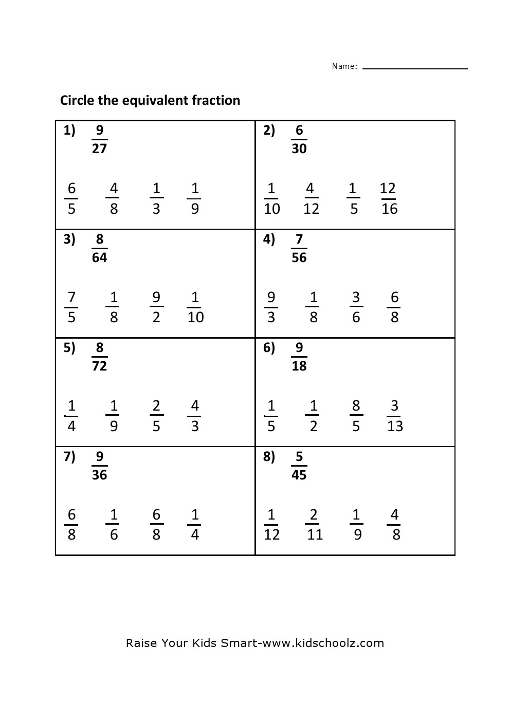 Grade 4 Equivalent Fraction Worksheet 3 Kidschoolz