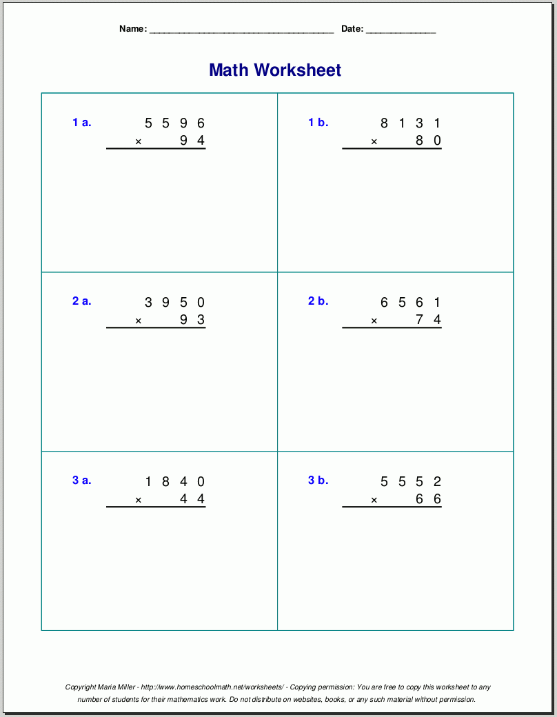 Grade 5 Multiplication Worksheets