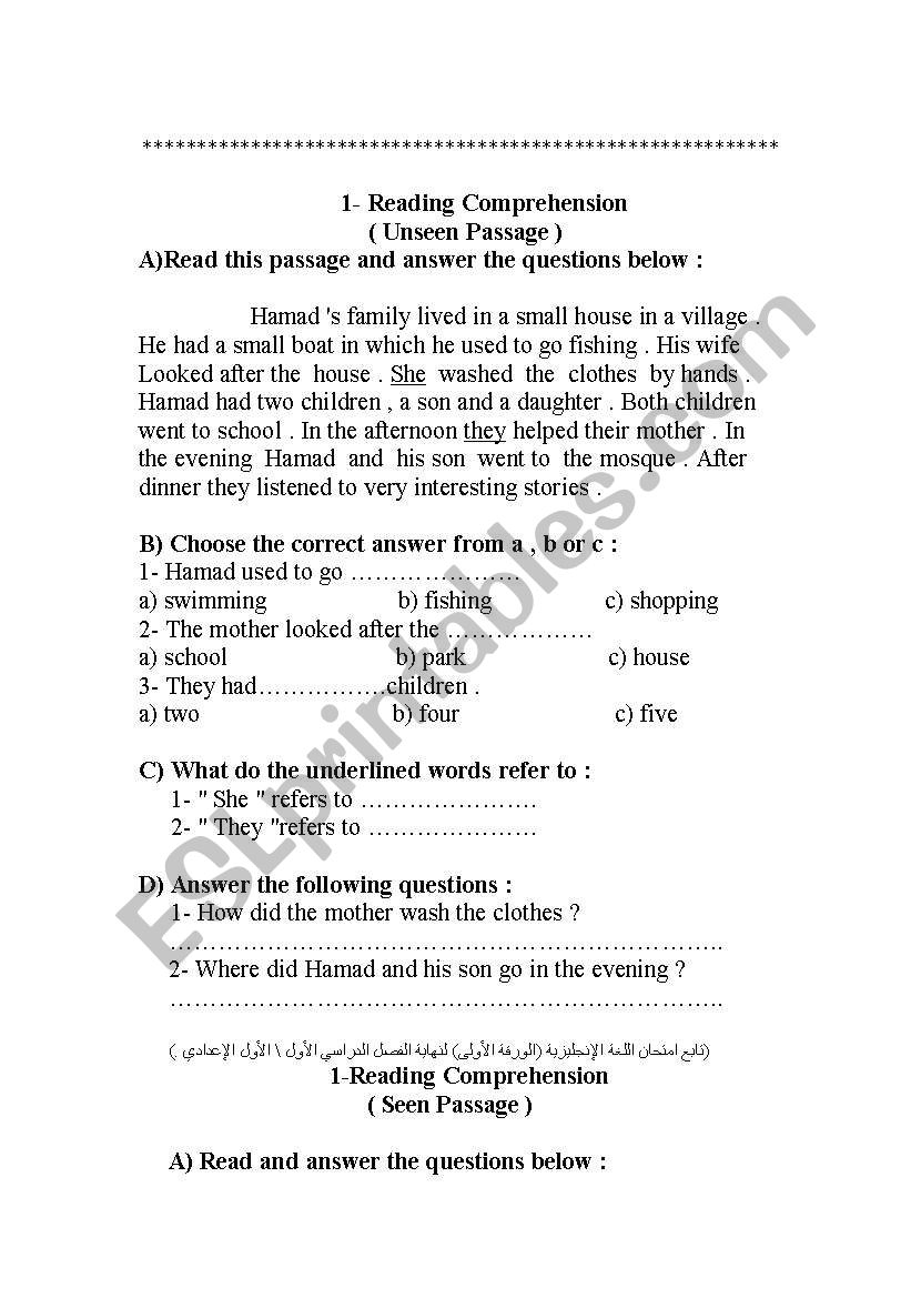 Grade 7 Reading Comprehension ESL Worksheet By Umsultan Grade 7 Reading Comprehension ESL Worksheet By Umsultan