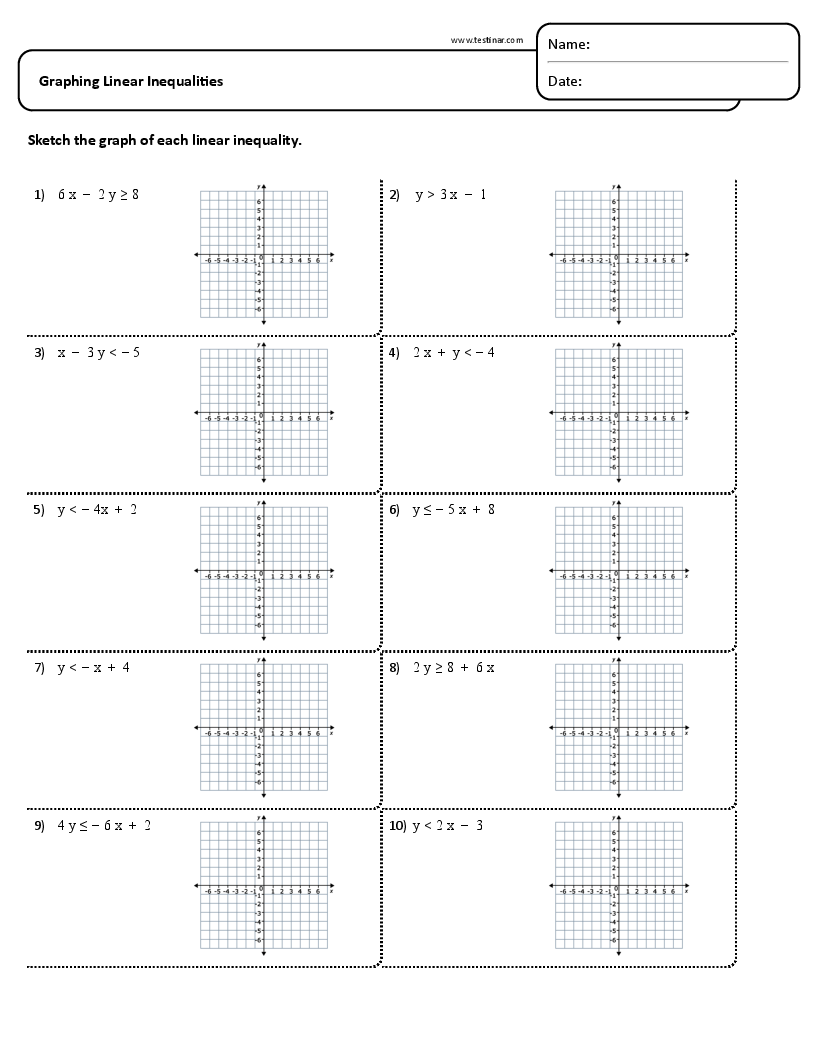 Graphing Linear Inequalities Worksheets Graphing Linear Inequalities Worksheets