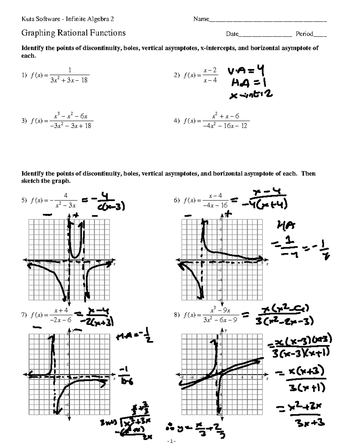 graphing rational functions worksheet