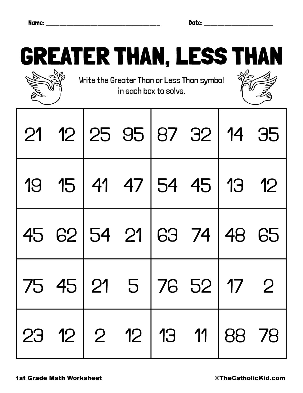 greater than and less than worksheets