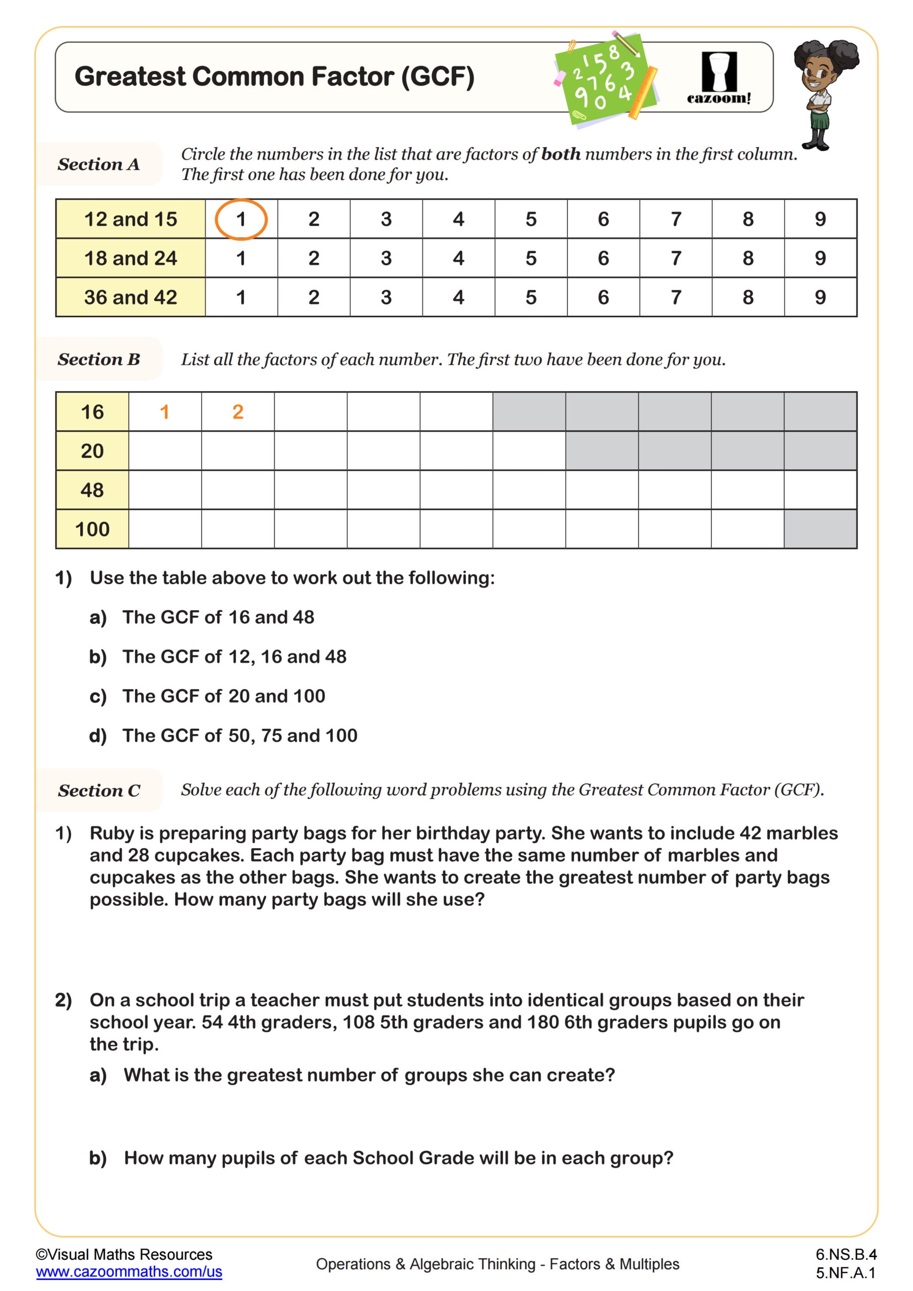 Greatest Common Factor GCF Worksheet PDF Printable Operations Algebraic Thinking Worksheet Greatest Common Factor GCF Worksheet PDF Printable Operations Algebraic Thinking Worksheet
