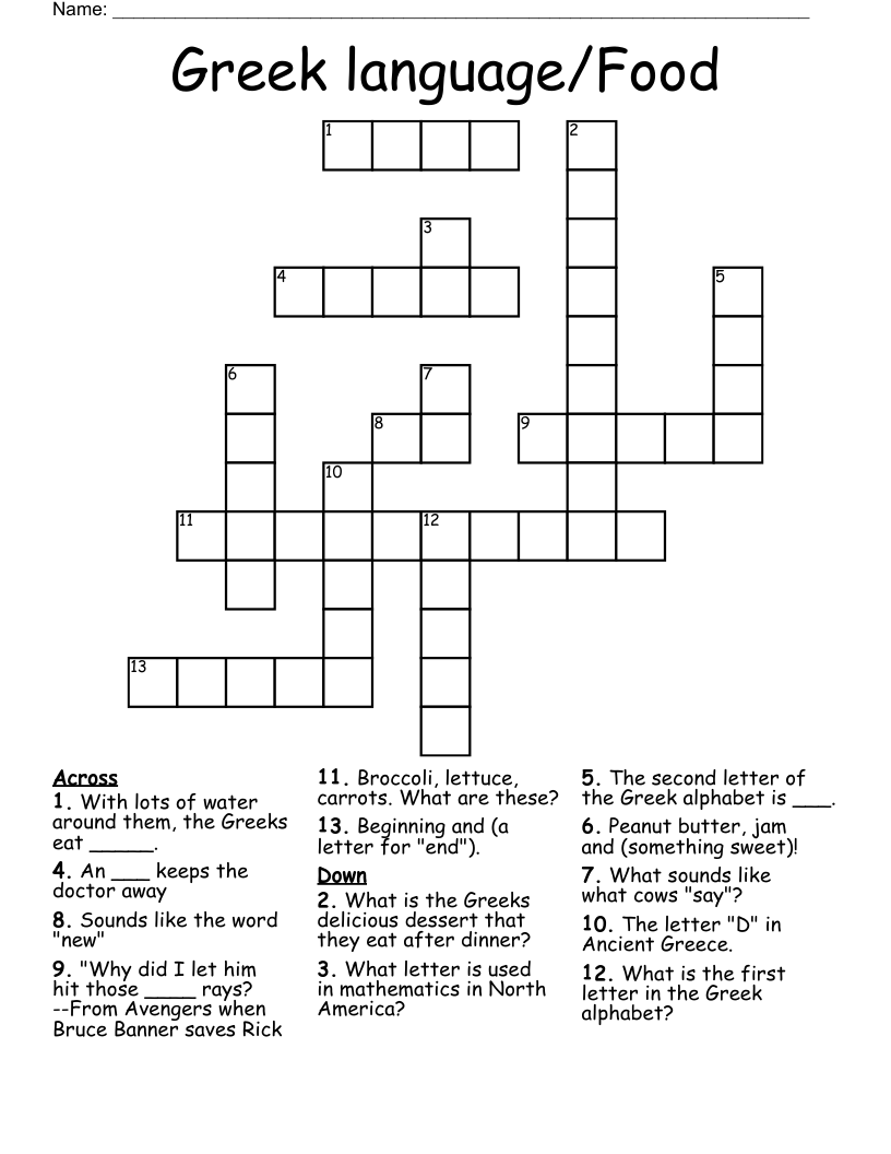 Greek Language Food Crossword WordMint