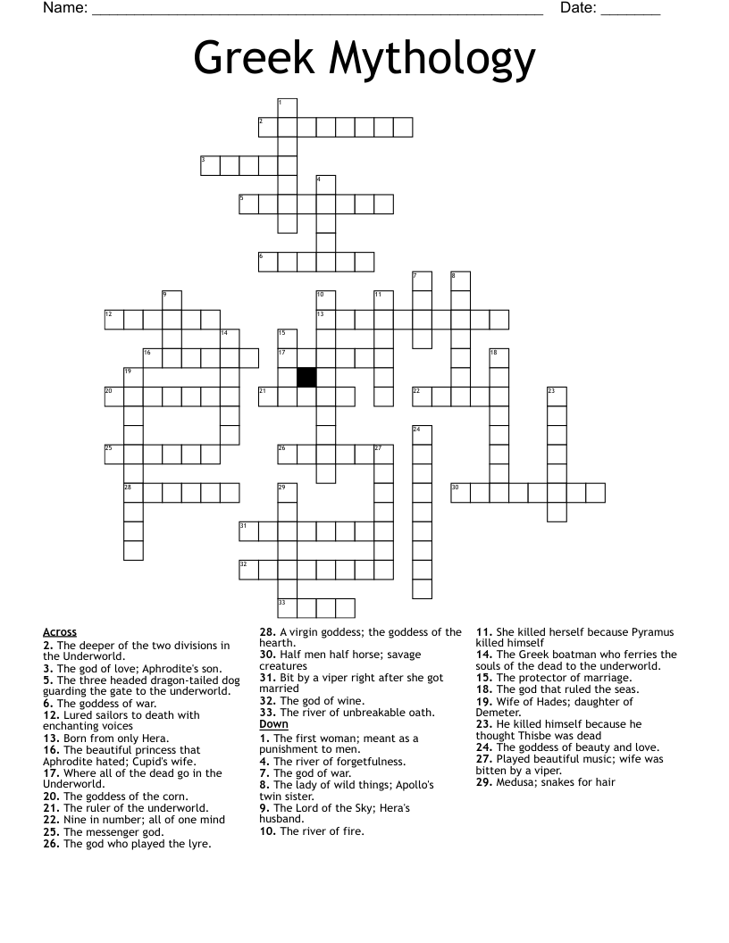 Greek Mythology Crossword WordMint Greek Mythology Crossword WordMint
