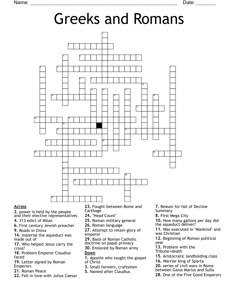 Greeks And Romans Crossword WordMint