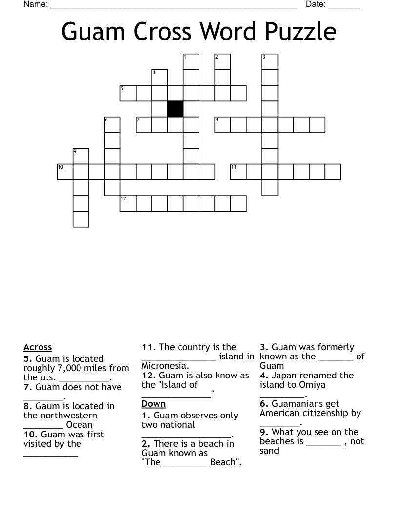 Guam Cross Word Puzzle WordMint