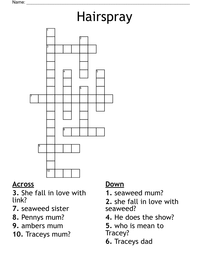 Hairspray The Muiscal Word Search WordMint