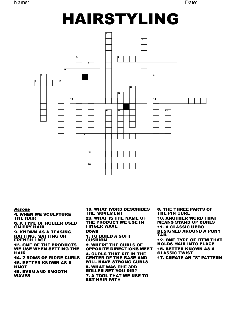 HAIRSTYLING Crossword WordMint