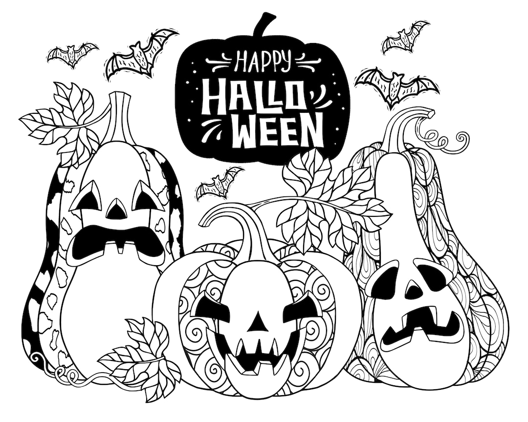 Halloween Coloring Pages Spooky Witch Pumpkin Ghost Designs digital Download Etsy