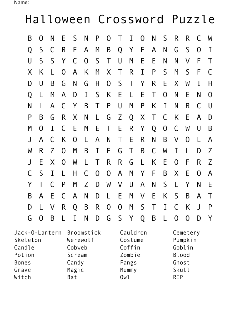 Halloween Crossword Puzzle Word Search WordMint