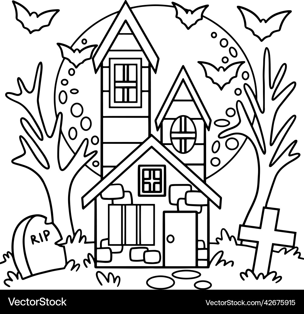 Halloween Haunted House Coloring Page Royalty Free Vector VectorStock