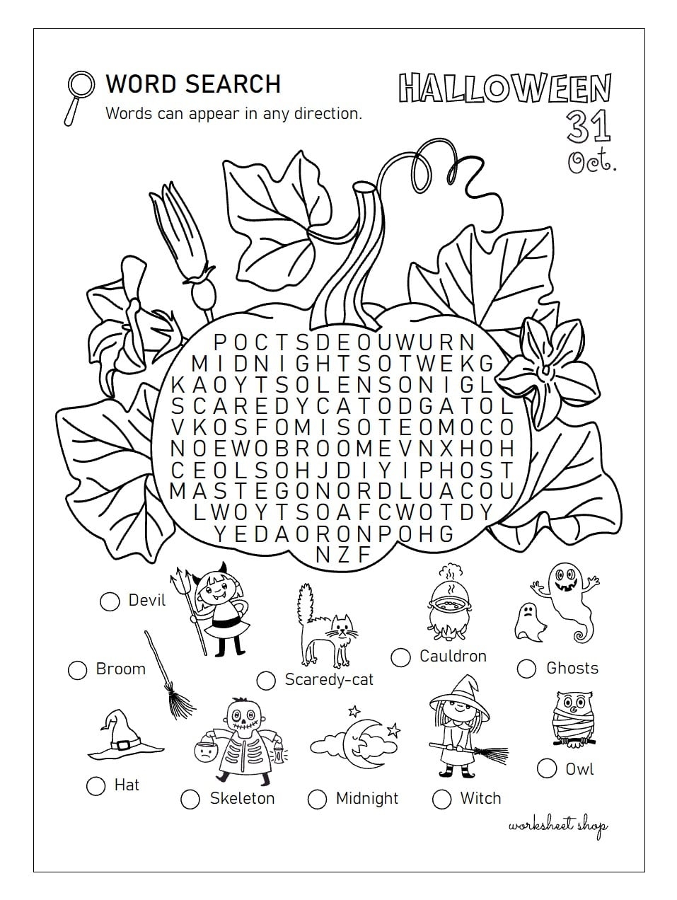 Halloween Pumpkin Word Search Worksheet Shop