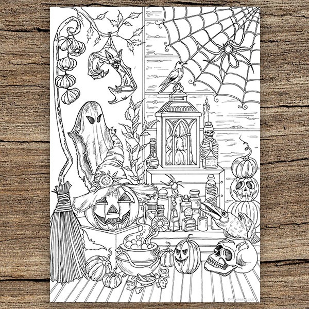 Halloween Stuff Printable Adult Coloring Page From Favoreads coloring Book Pages For Adults And Kids Coloring Sheets Colouring Designs Etsy