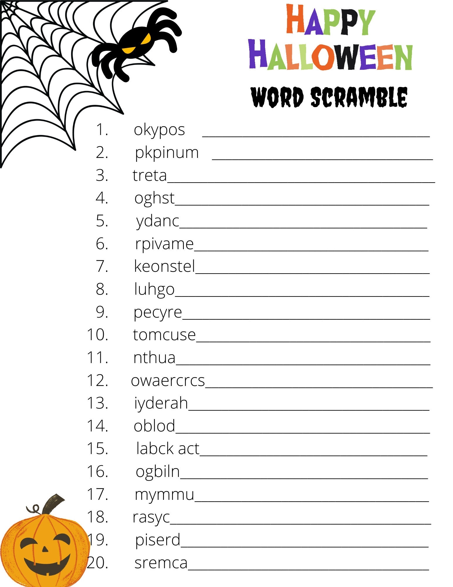 Halloween Word Scramble Printable Party Game PDF Etsy
