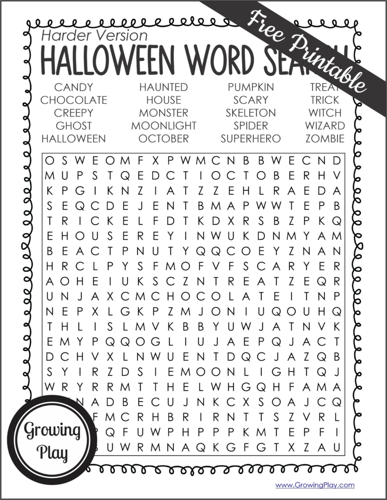 Halloween Word Search Printable FREE Growing Play