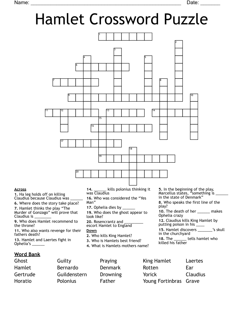 Hamlet Crossword Puzzle WordMint