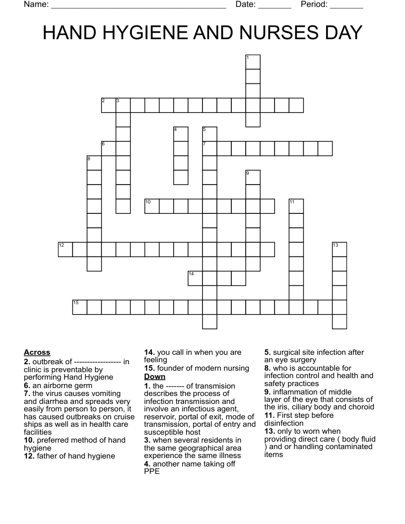 HAND HYGIENE AND NURSES DAY Crossword WordMint