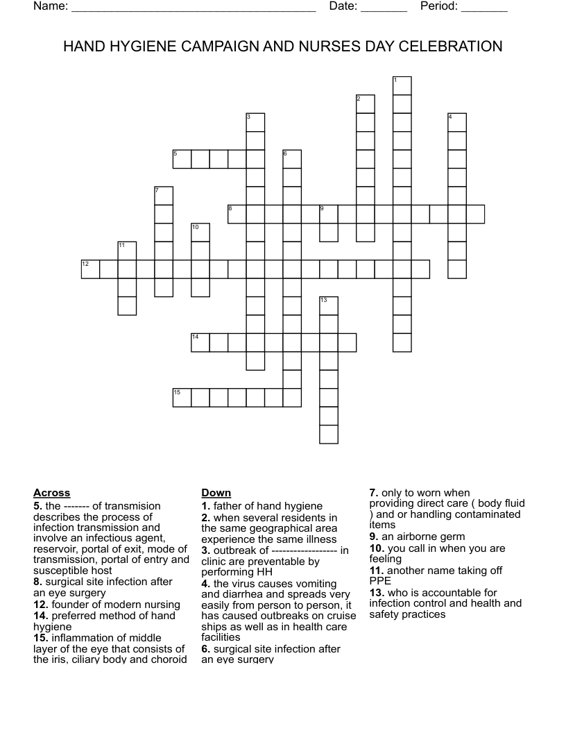 HAND HYGIENE CAMPAIGN AND NURSES DAY CELEBRATION Crossword WordMint