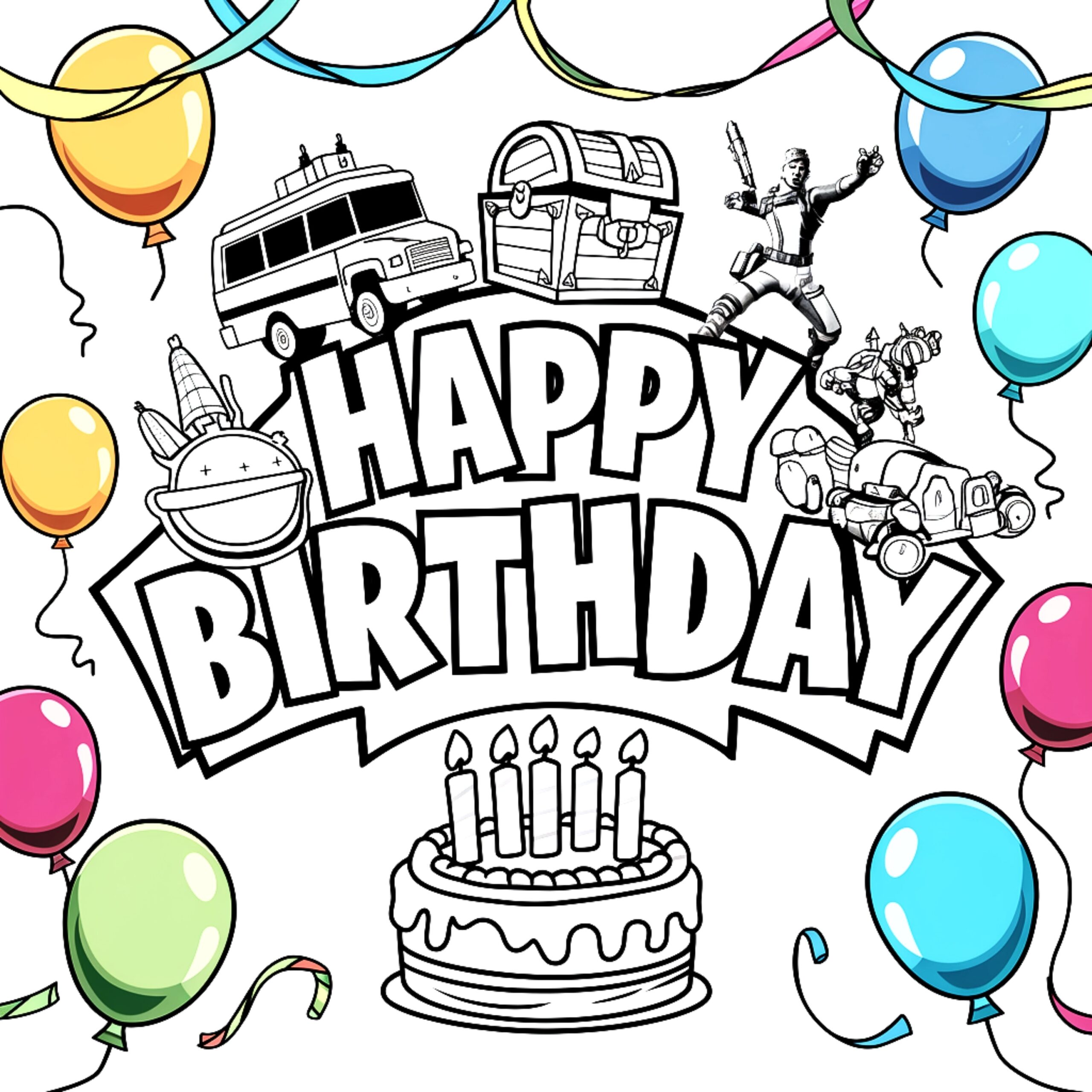 Happy Birthday Party Kids Coloring Pages 5PC Etsy Happy Birthday Party Kids Coloring Pages 5PC Etsy