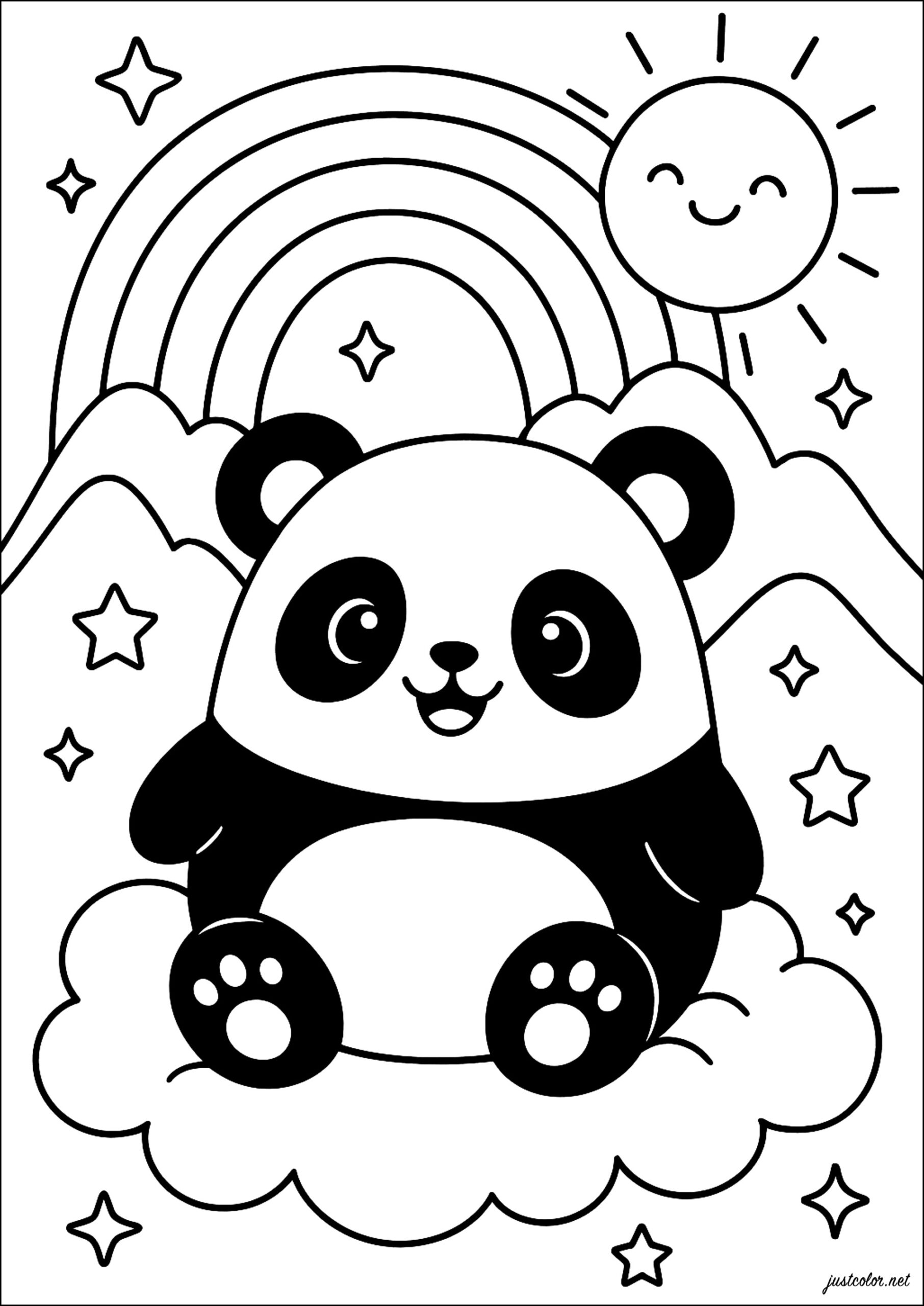 Happy Panda On A Cloud Panda Coloring Pages Happy Panda On A Cloud Panda Coloring Pages